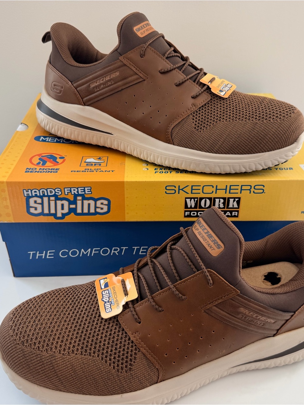 SKECHERS Work Hands Free Slip-ins Brown Slip Resistant EH Shoes Men's 13 D